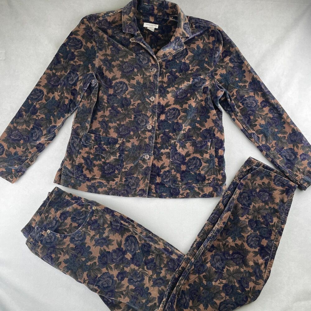 Vintage‎ Jones New York Jacket Pants Set Womens M & 8 Floral Velveteen 90s Retro